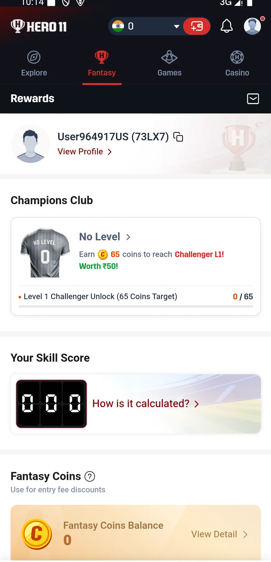 Hero11 Fantasy batting points screen