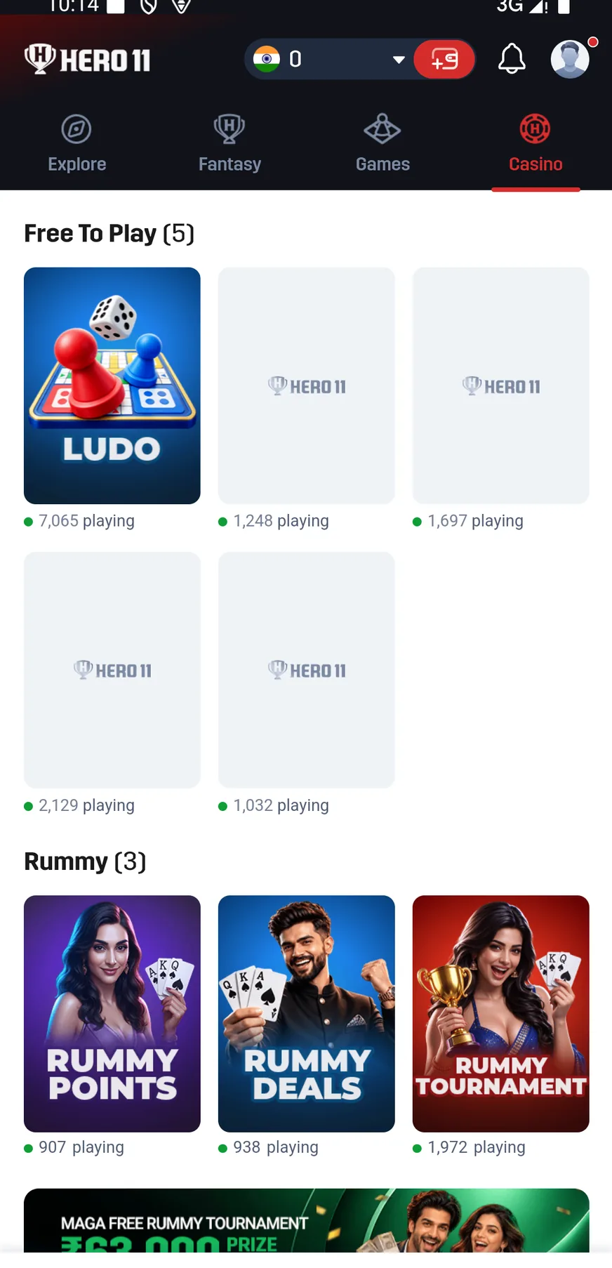 Hero11 Rummy screen from the rummy guide